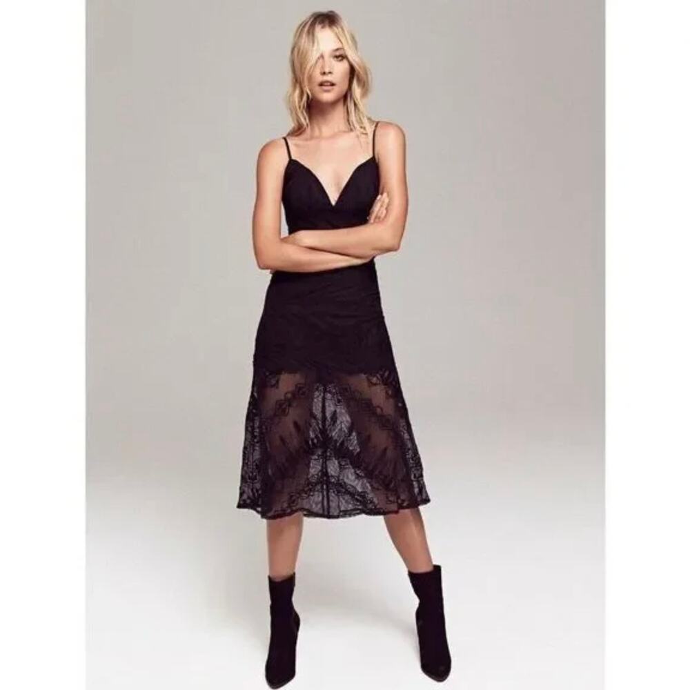 FREE PEOPLE In Love with this City Mesh Lace Overlay Midi Dress - Black - Size 6